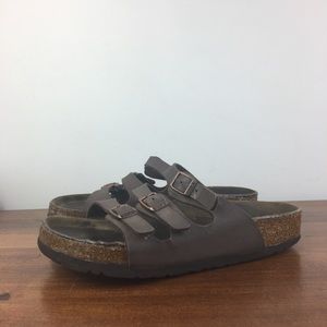 Birkenstock Florida Sandals Womens 36 (5-5.5) Triple Straps Slide Brown Leather